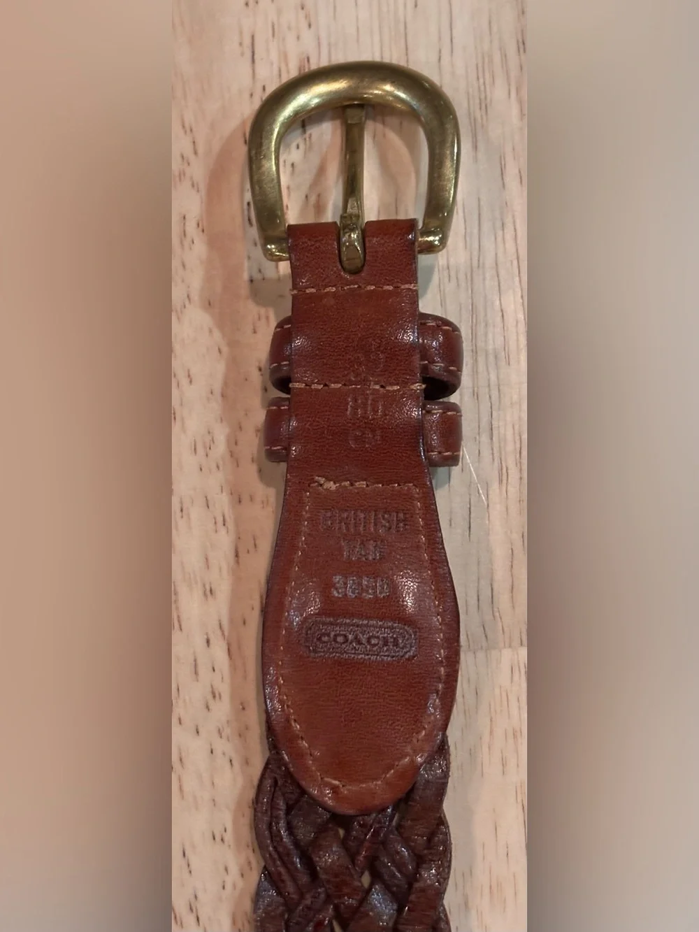 Vintage Coach 3850 British Tan Braided Leather Belt Size 32/80 Brass Buckle